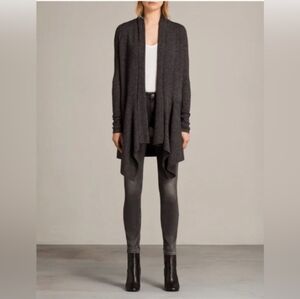 All Saints Keld Open Cascade Front Cardigan Sz S Charcoal Grey